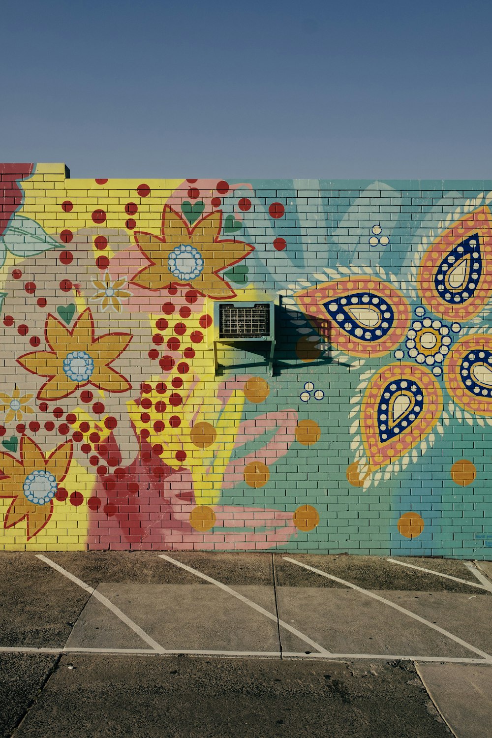 teal and multicolored floral wall paint view