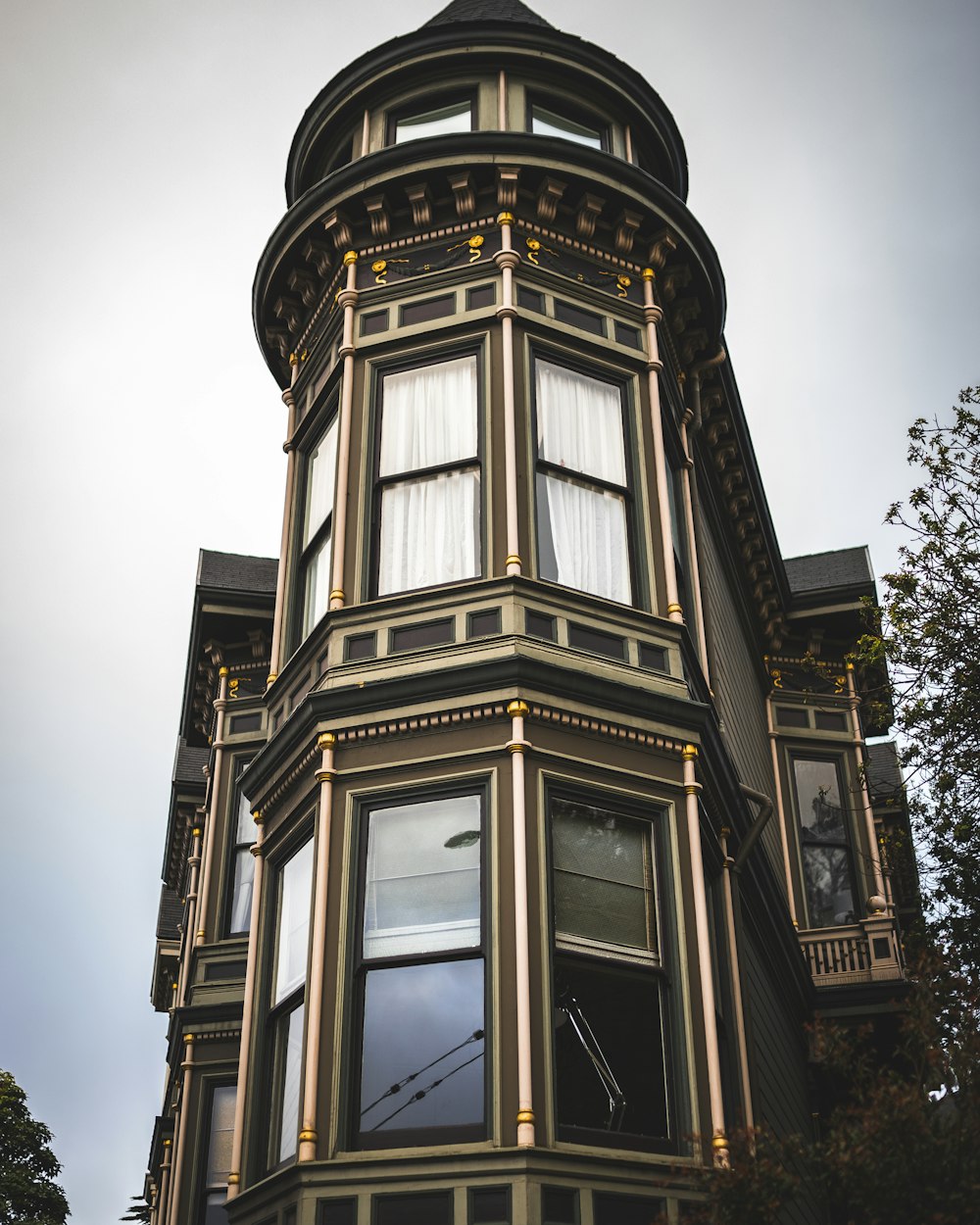 black concrete glass walled building