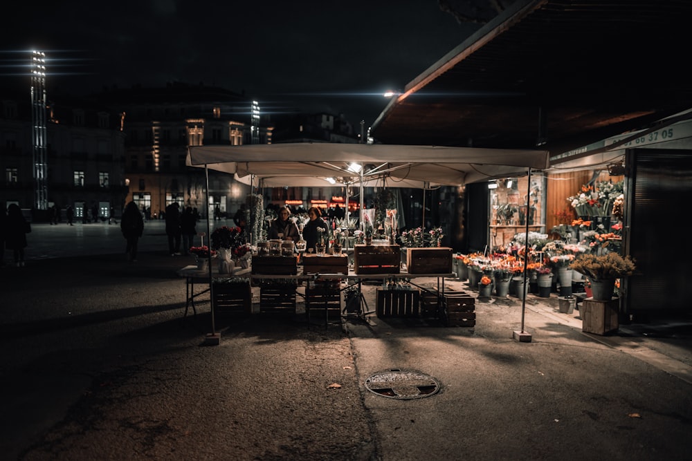 white canopy tent at night