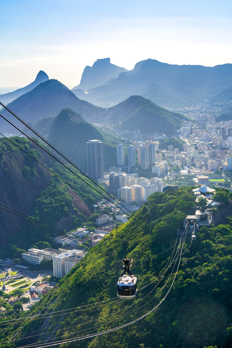 Sugarloaf Mountain cable car at sunset, Rio de Janeiro