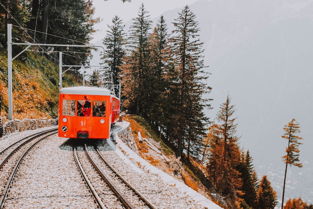 orange and white train during daytime