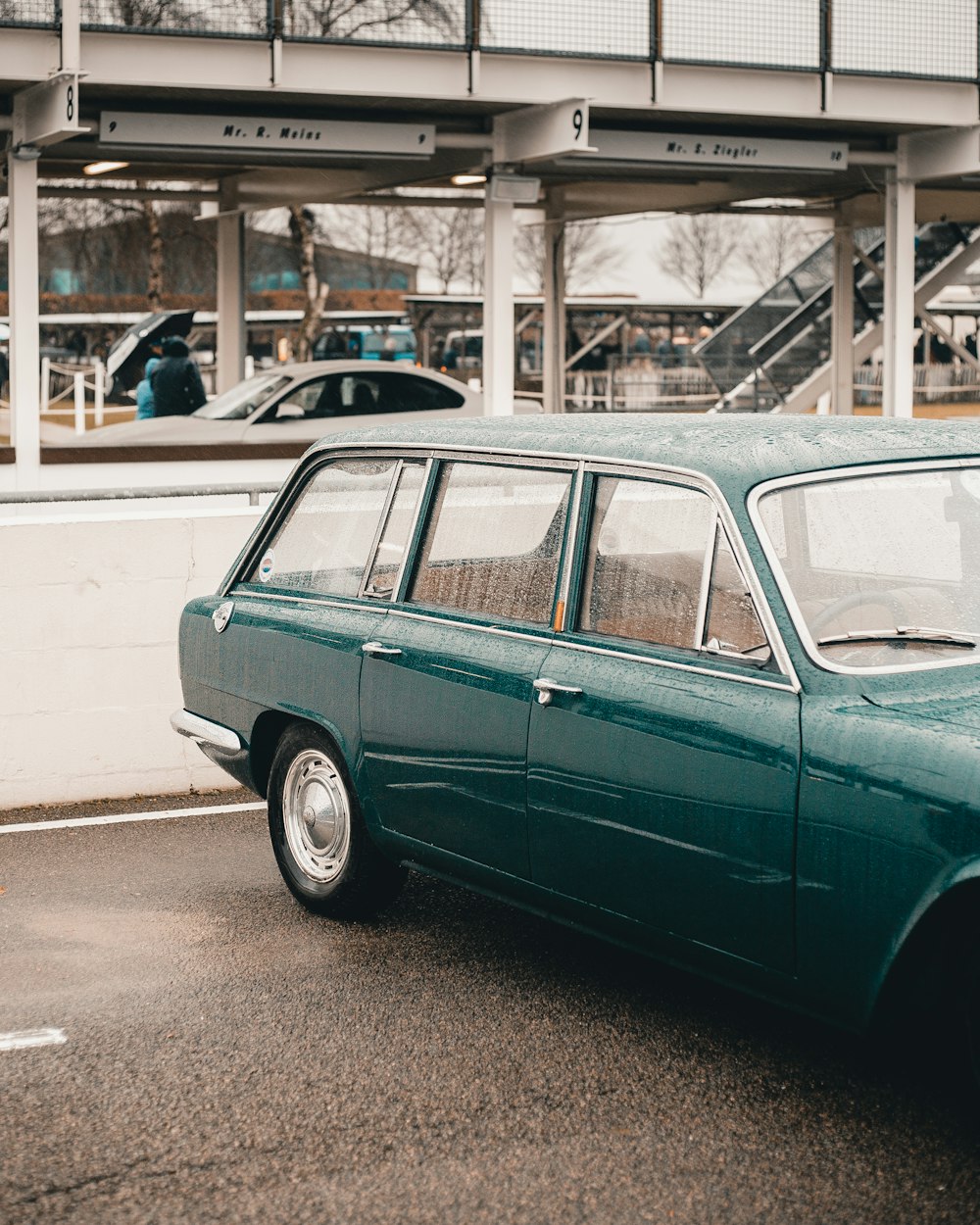 blue station wagon