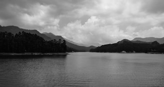 A serene lake surrounded by forests.