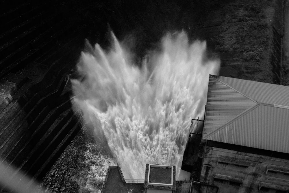 water blast grayscale photography