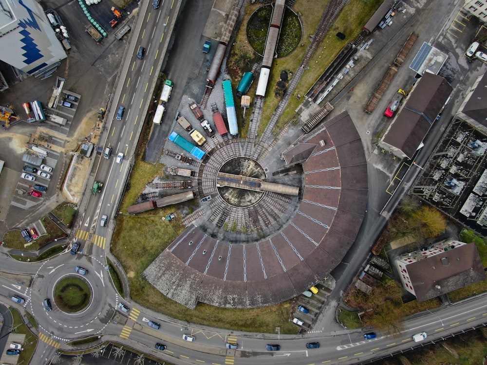 aerial photography of concrete buildings and bridge