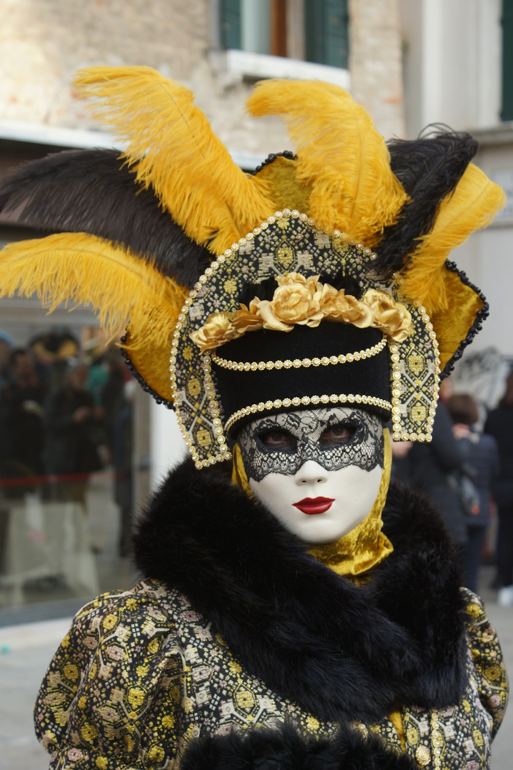 Photographie sélective de la personne portant une mascarade et un costume