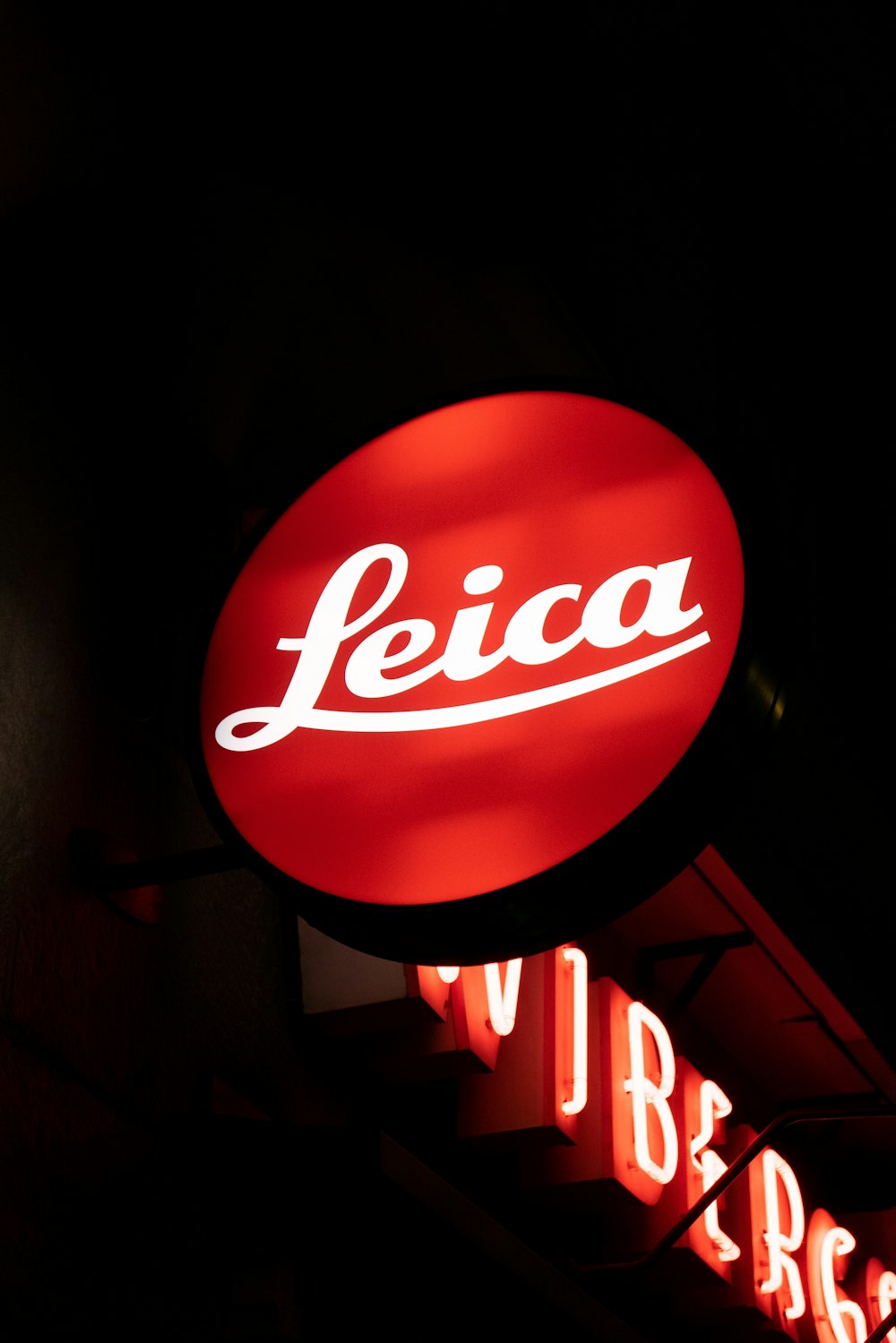 turned-on Leica signage