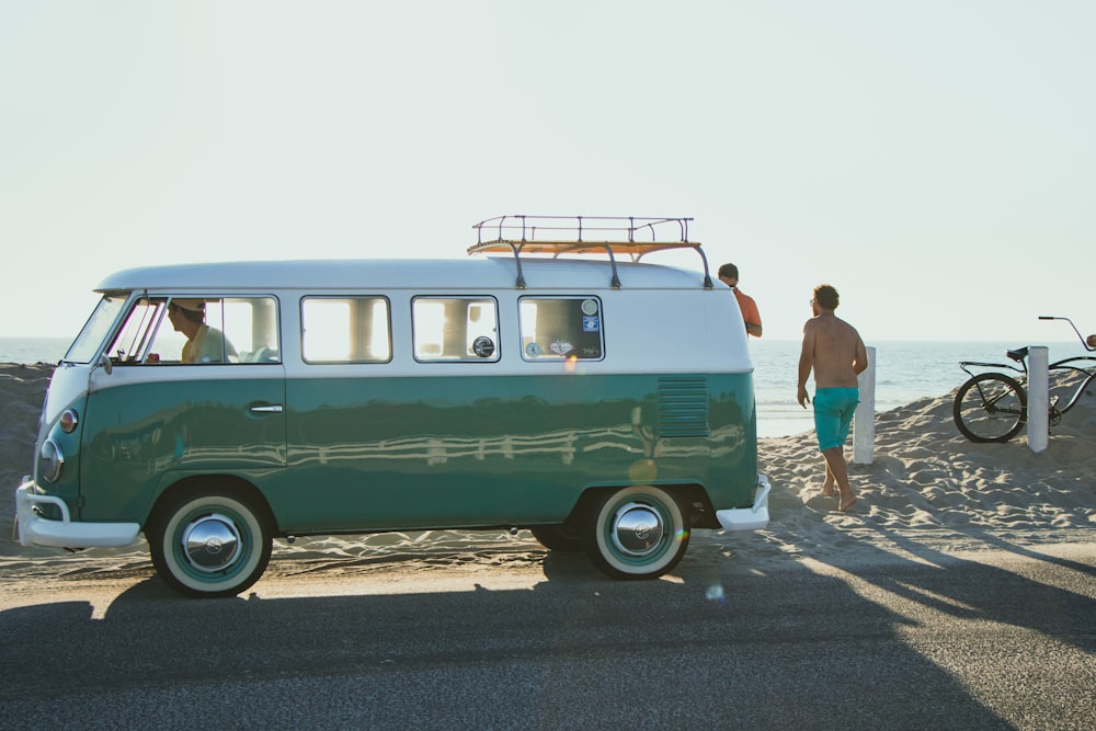 blue and white van