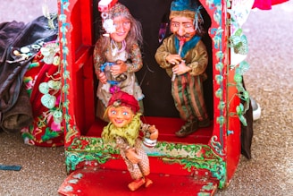 A quirky puppet show set up in a cozy living room, capturing the essence of self-amusement