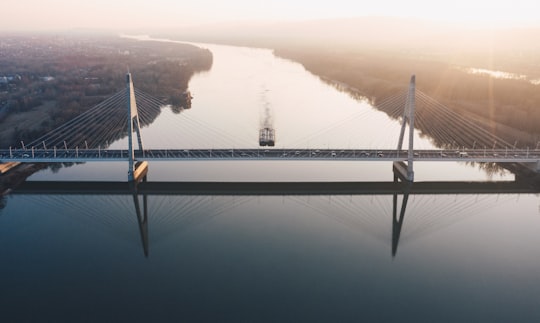 aerial photo of bridge in Szigetmonostor Hungary