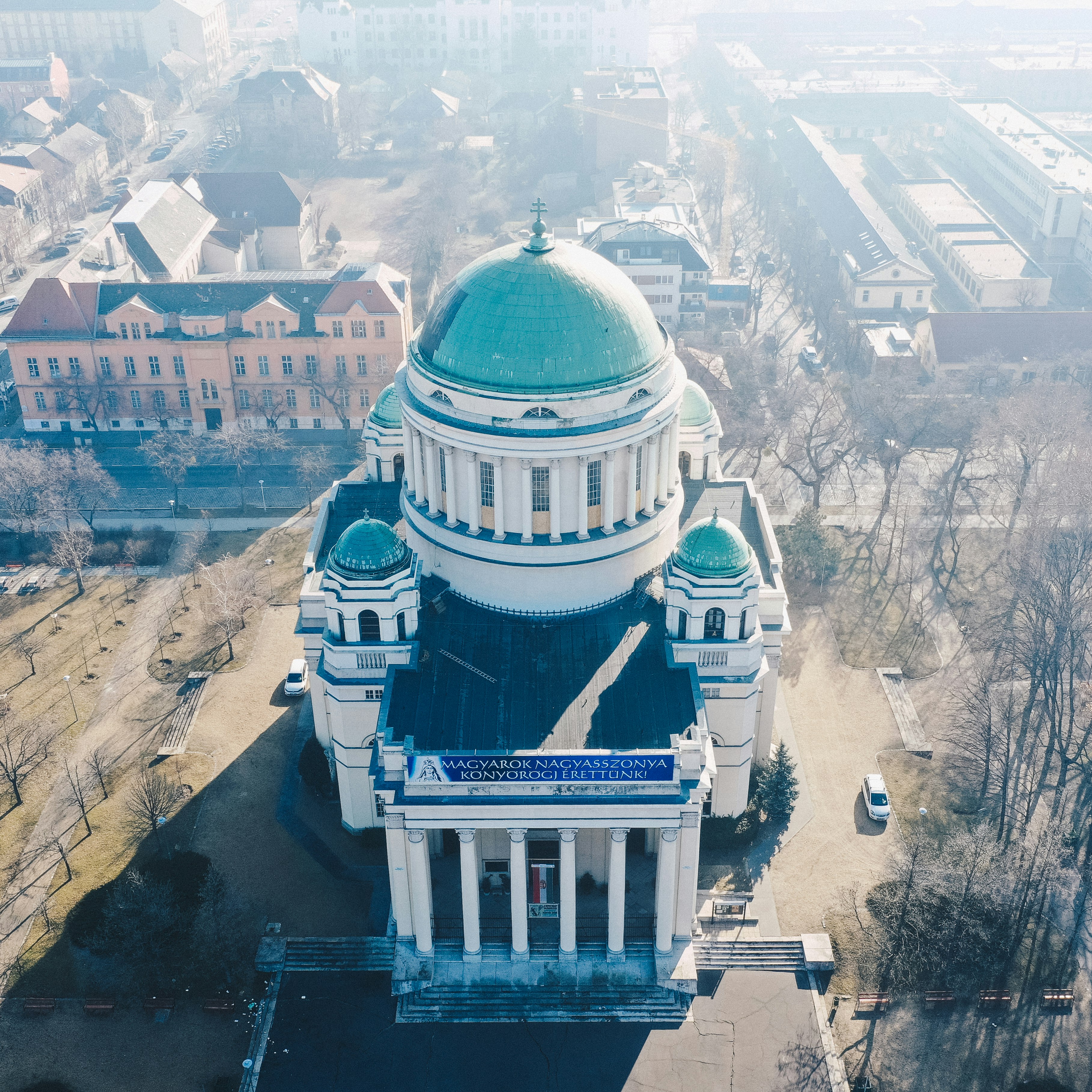 aerial photography of white and green dome building