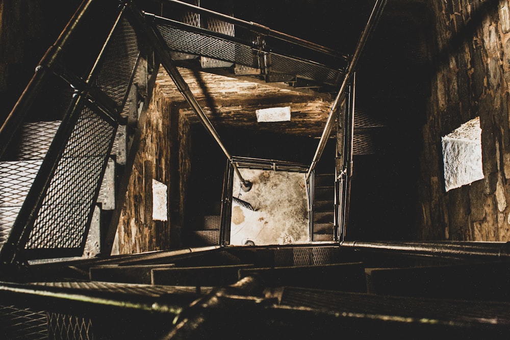 top-view photography black and brown stair in house