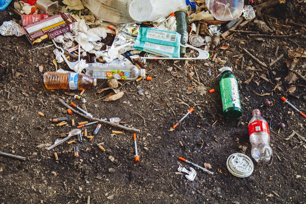 bottles on soil