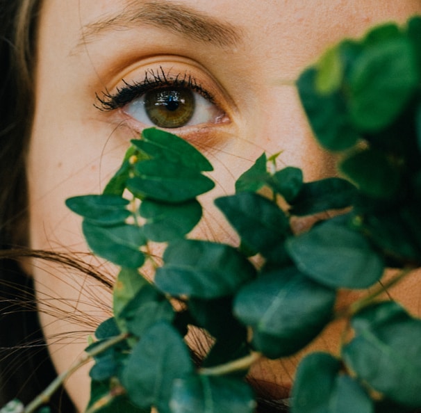 woman holding green-leafed plant