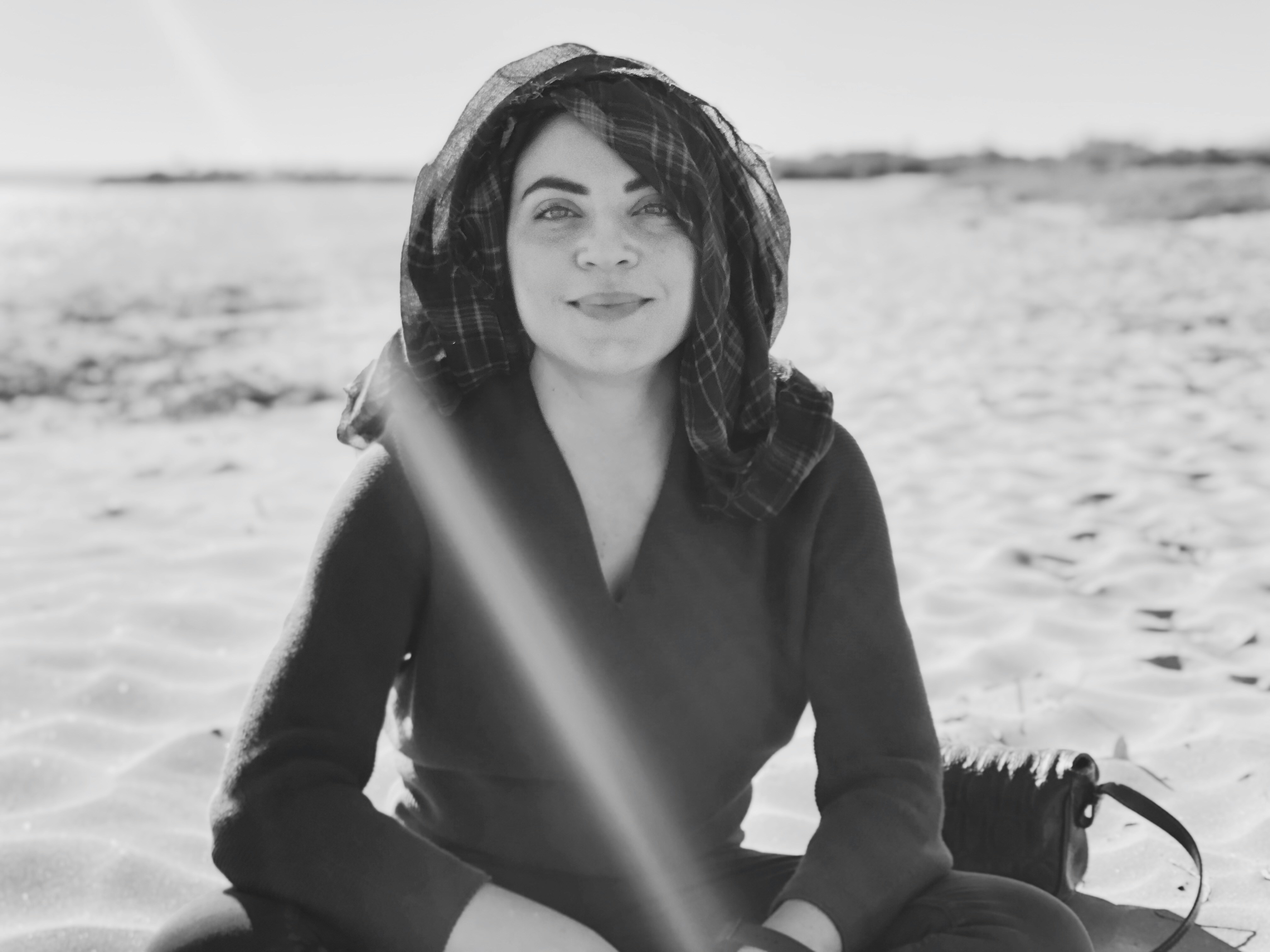 grayscale photo of woman