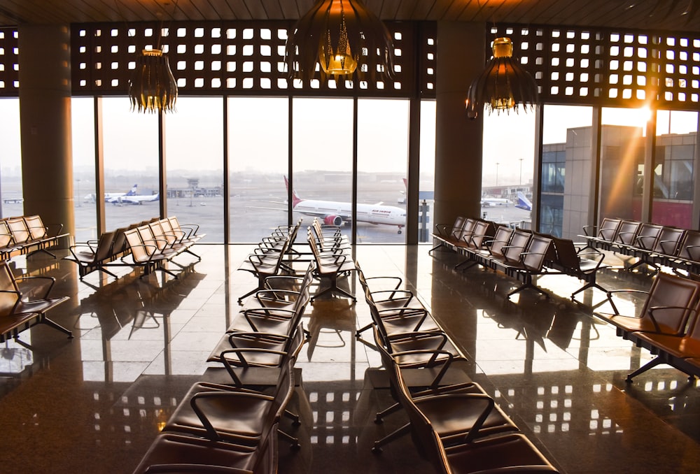 lined gang chairs in airport