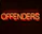 A neon sign displaying the word 'OFFENDERS' in vibrant red against a dark background.