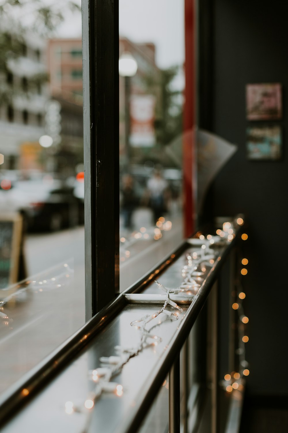 a window that has a bunch of lights on it