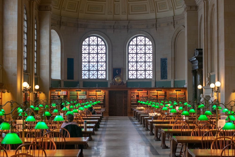 lighted green lamps on tables