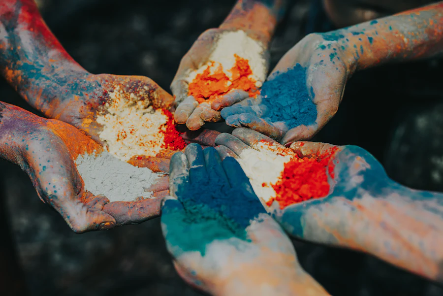 Hands covered in Holi colours