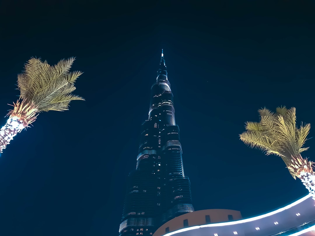 low-angle photo of Burj Khalifa during night time