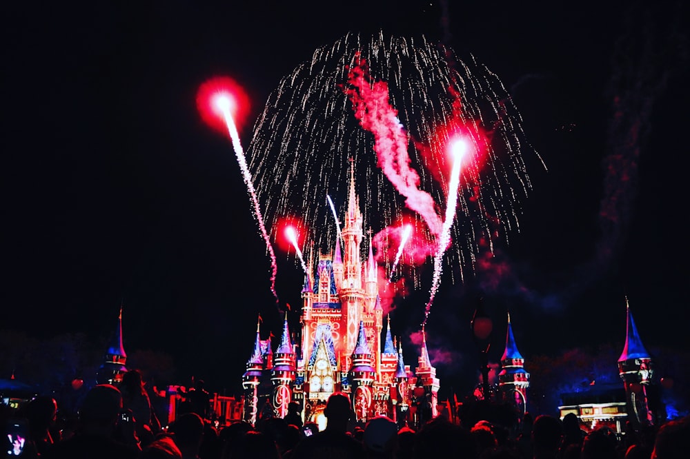 fireworks display on disney castle