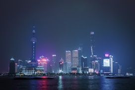 lighted city skyline during night