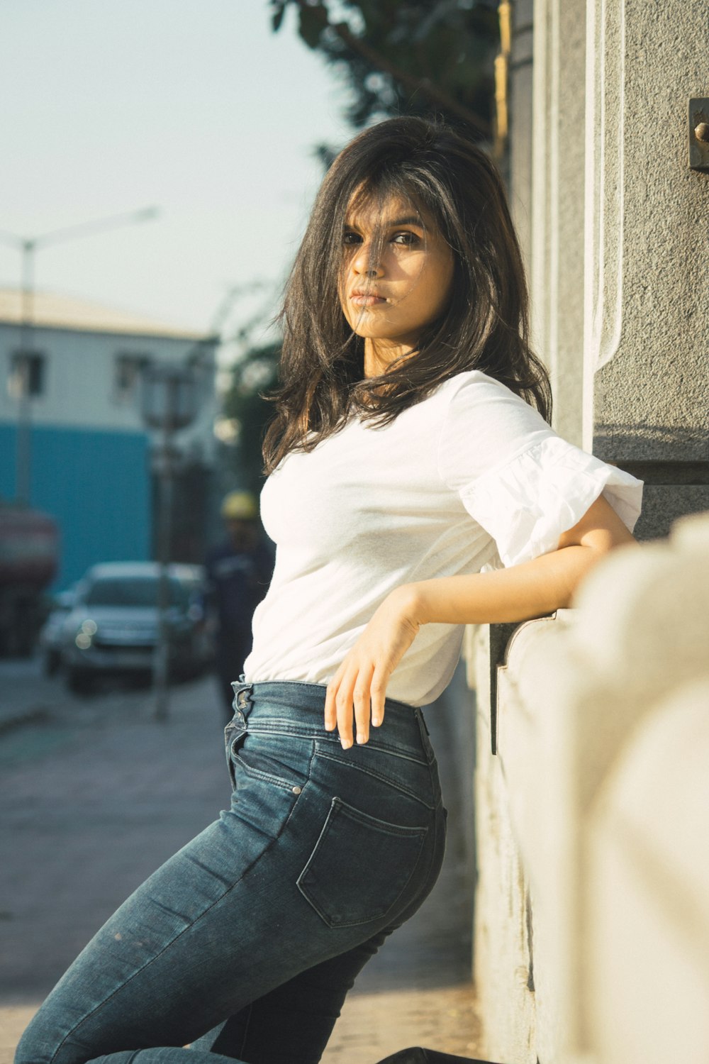 woman wearing white crew-neck t-shirt