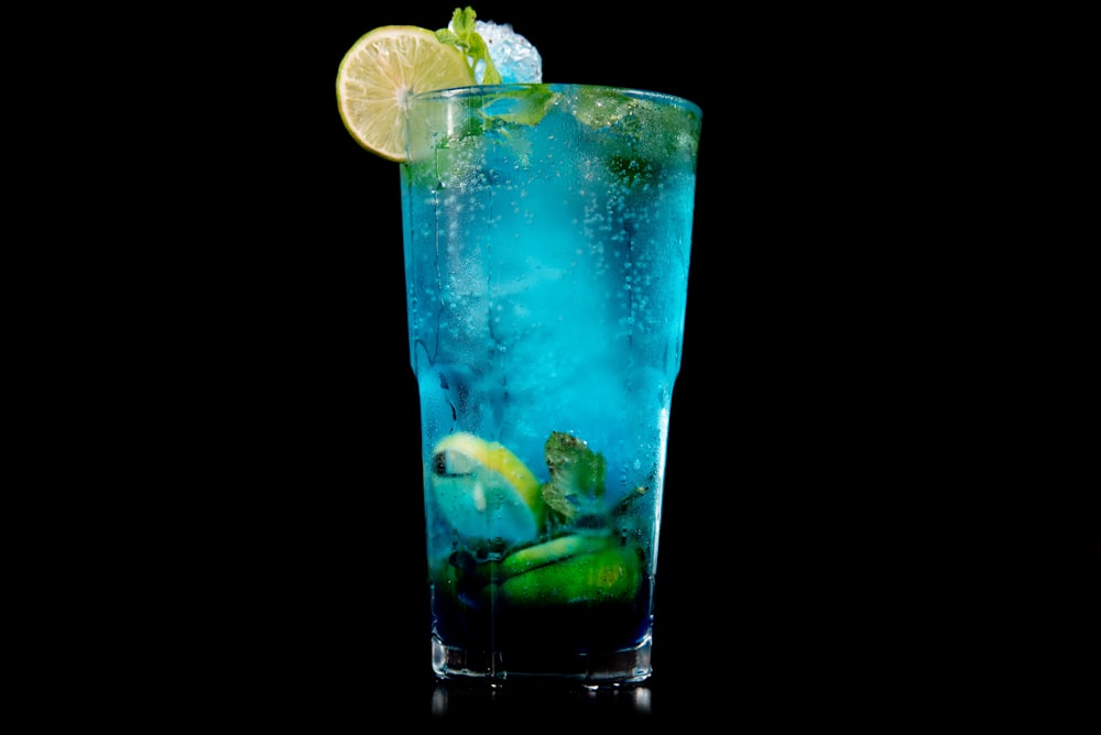 blue margarita filled glass