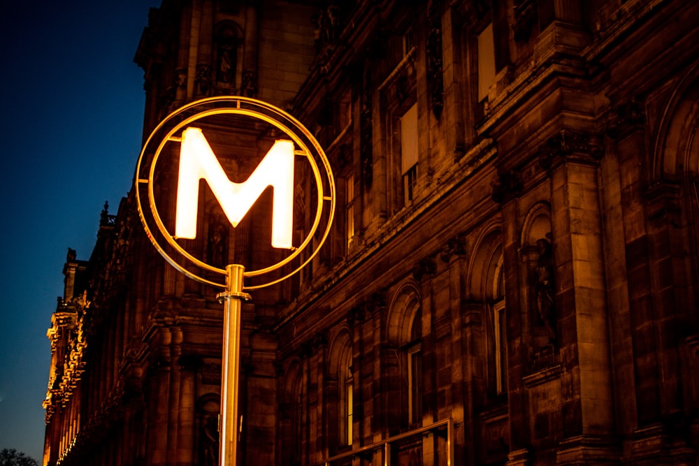 lighted M street sign