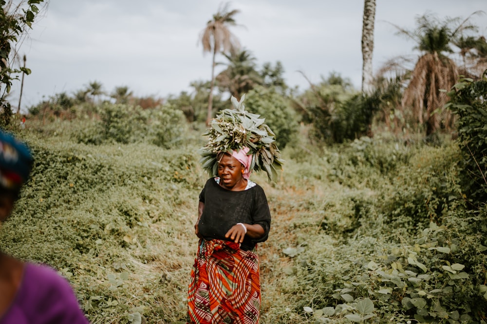 woman carrying green plants during daytime