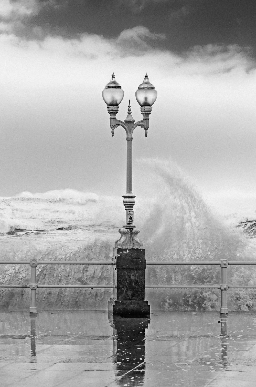 grayscale photo of streetlight