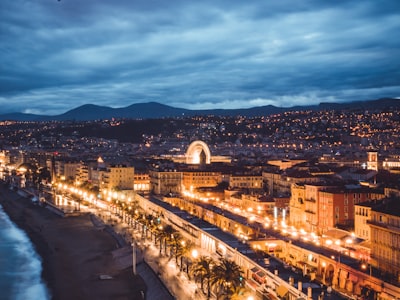 city with lights during night prom google meet background