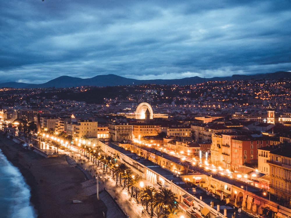 city with lights during night