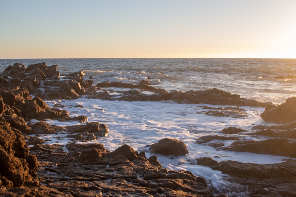 brown rocks on body of water