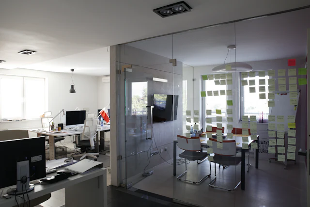 Glass Fronted Manager Cabin — commercial manager cabin interior design