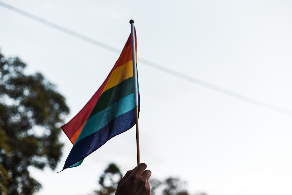 red, yellow, green, and blue striped flag