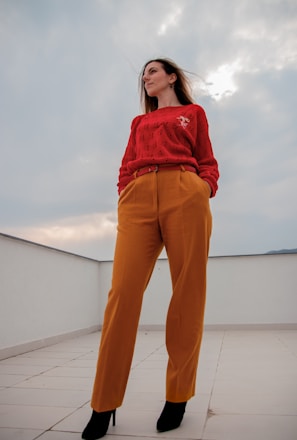 woman in orange pants