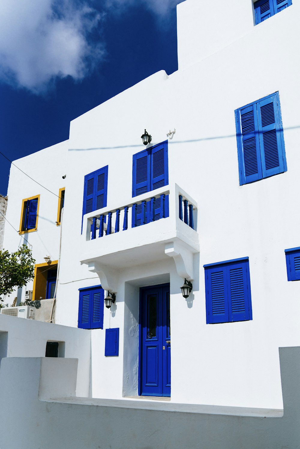 white and blue concrete building