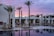 a large swimming pool surrounded by palm trees