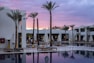 a large swimming pool surrounded by palm trees