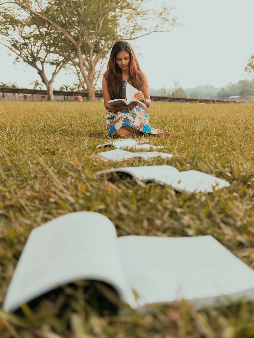 woman reading books