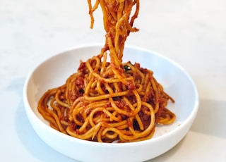 pasta in white ceramic bowl