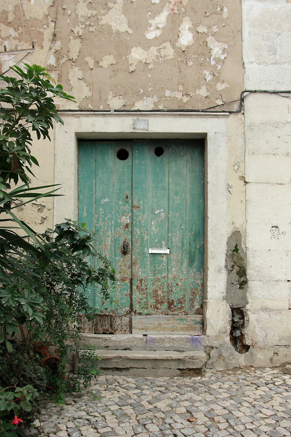 blue wooden door