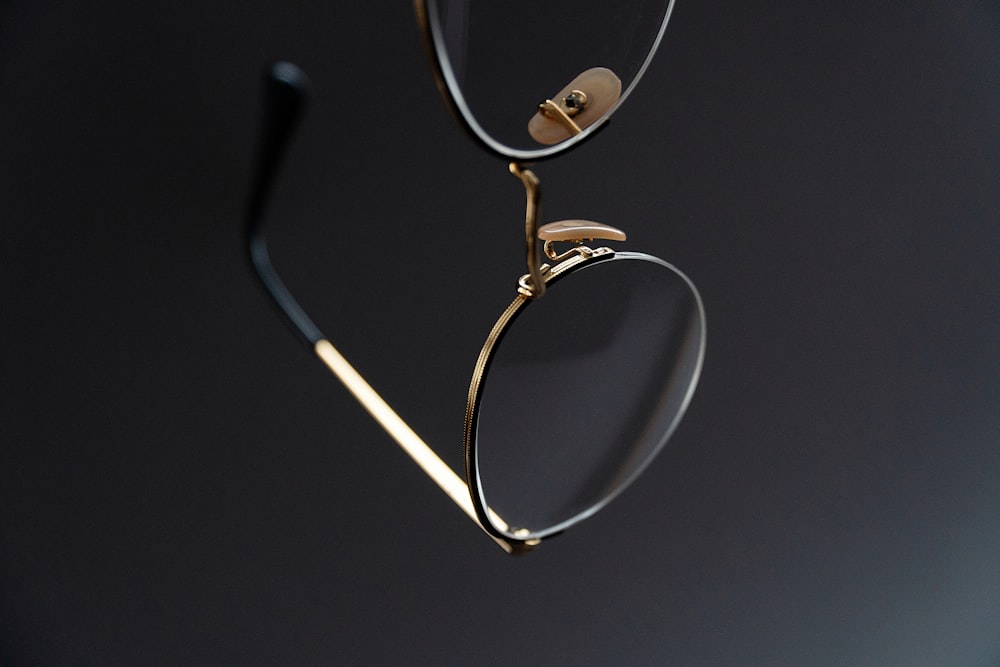 gray framed eyeglasses