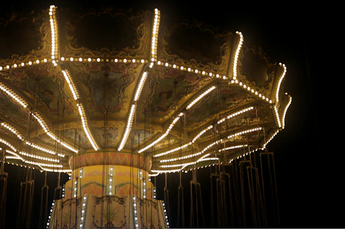 A vibrant carousel showcasing a variety of products with warm lighting.