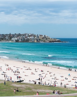 people on white sand beach at daytime