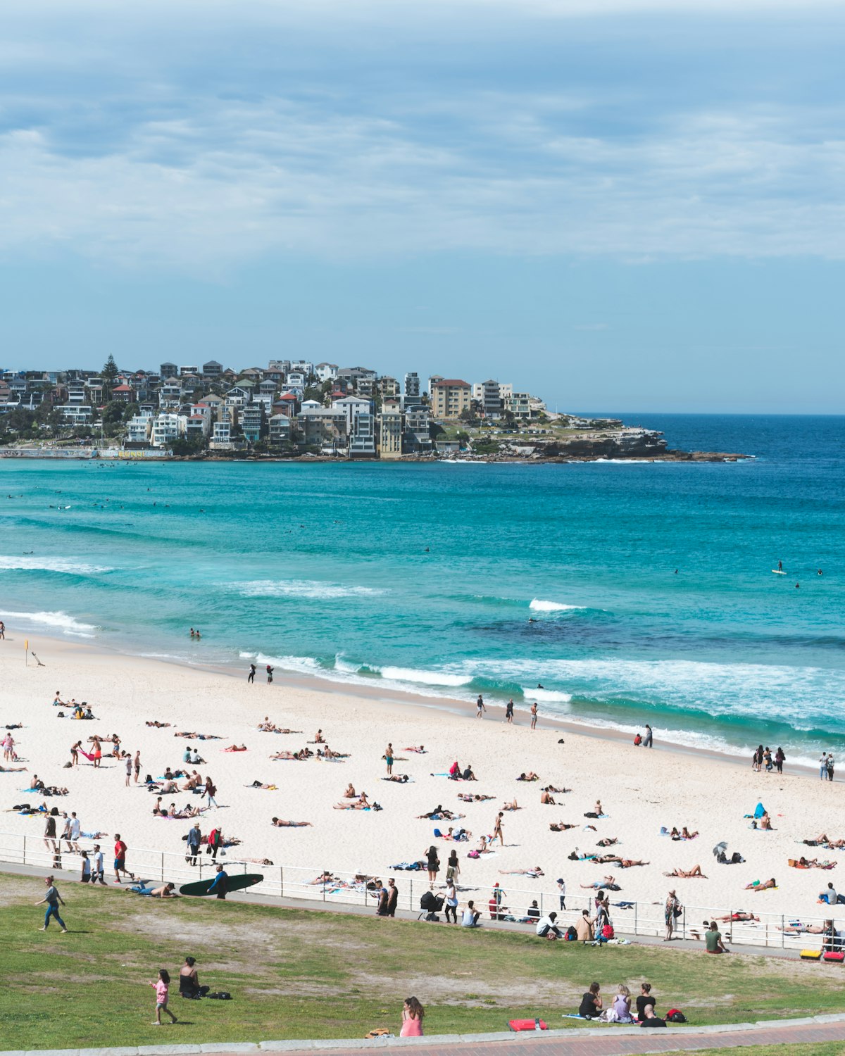 Bondi Beach Sydney with beachgoers on white sand