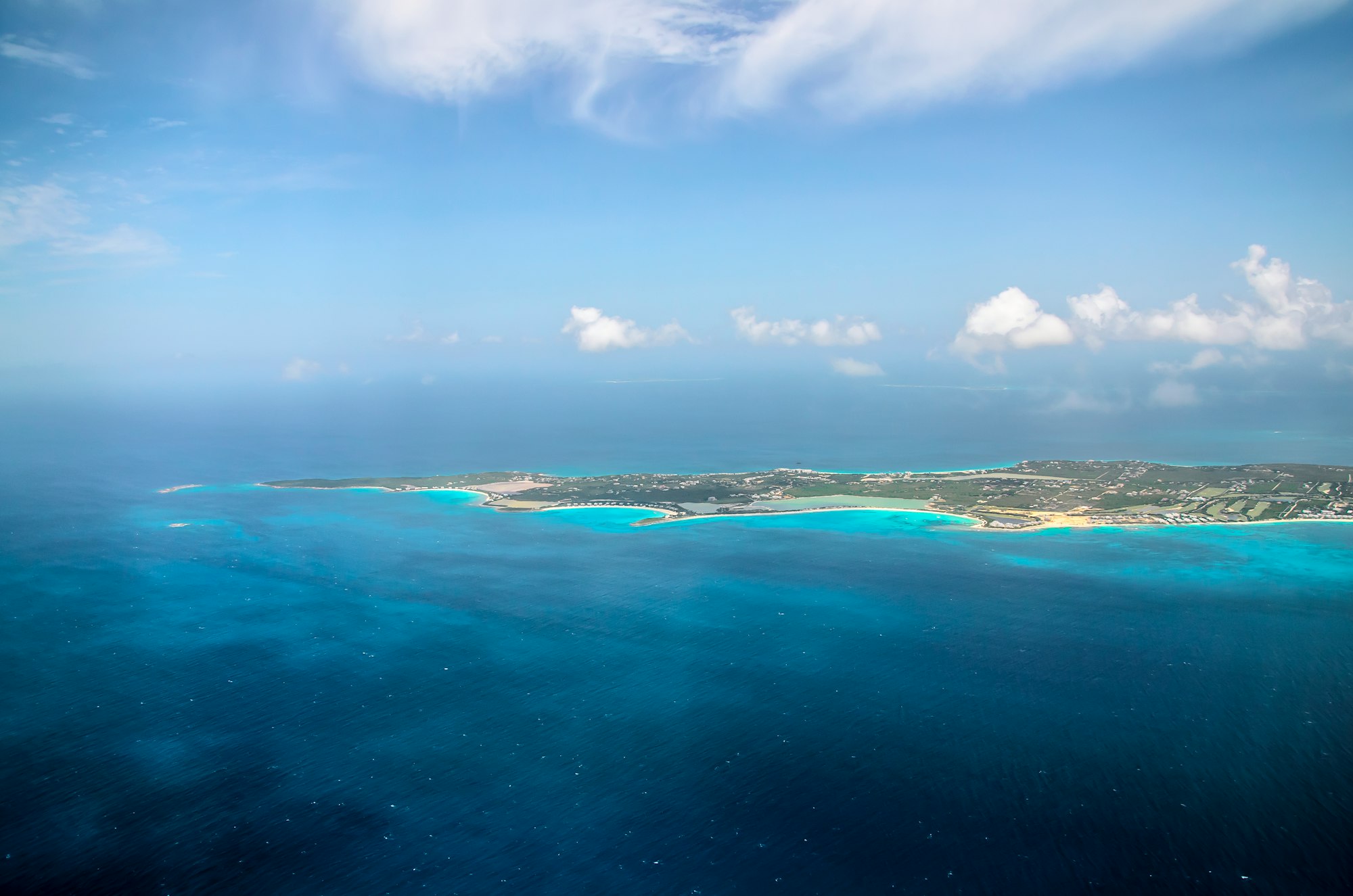 Ariel view of Anguilla island with surrounding Caribbean ocean