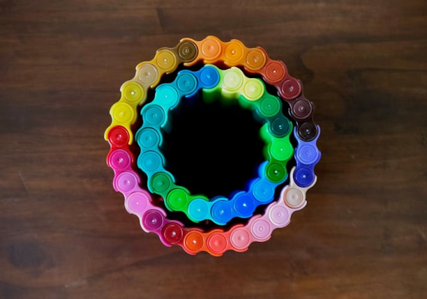 rainbow color chain on brown surface